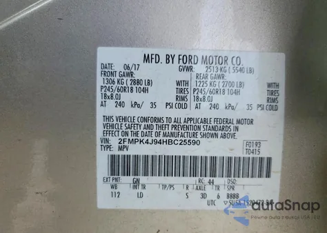 2017 Ford Edge Sel from USA, damaged, VIN 2FMPK4J94HBC25590